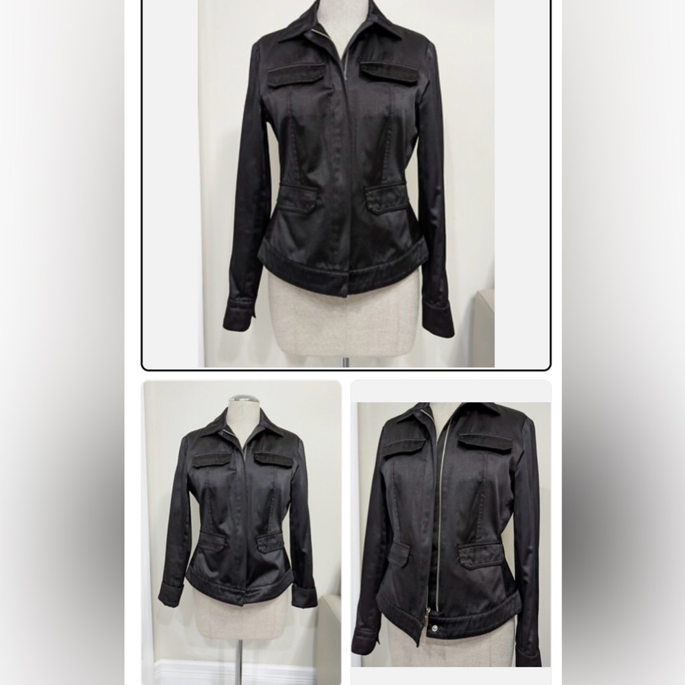 City DKNY Black Satin Moto Jacket Vintage